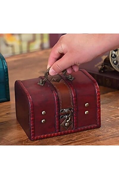 Generic صندوق كنز خشبي عتيق مع قفل مركب، 16 × 11.5 × 11.5 سم (زمردي)