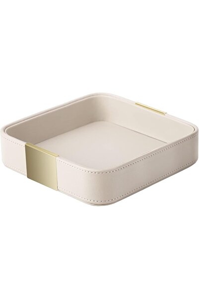 NALACAL منظم أدوات مكتبية صغير من الجلد، صينية زخرفية - بني