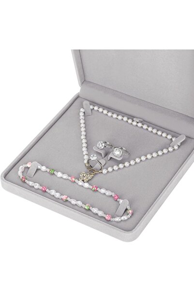 LETURE Velvet Jewelry Set Box, Velvet Gift Box for Bracelet Necklace Earring Ring (Grey)