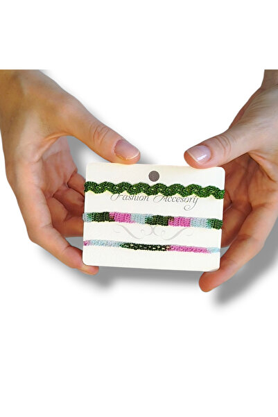 STE El Yapımı Özel Tasarım Üçlü Bileklik Seti - Çok Renkli Dantel Örgü