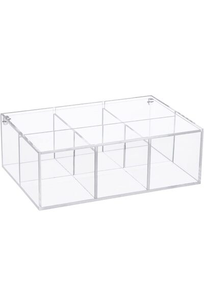 Yeeco صندوق مجوهرات أكريليك، 6 أقسام، 7.6×5.1×2.6 بوصة، صندوق أكريليك شفاف مع...