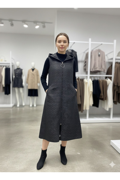 AYLİNA QUILTED LONG VEST WITH HOOD