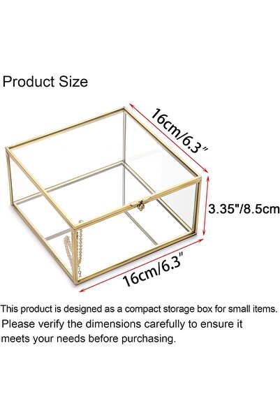 Hipiwe صندوق منظم مجوهرات زجاجي عتيق (ذهبي، كبير)