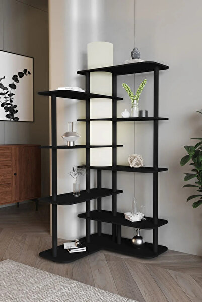 RAVILO Cross Dekoratif Raflı Kitaplık Lambader Siyah