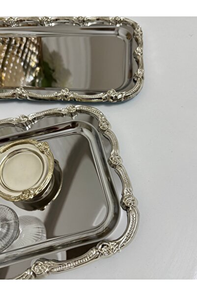 SEVA ÇELİK Stainless Steel 1 Piece Large Baton Presentation Tray with Silver Frame