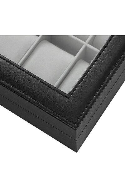 SONGMICS Watch Box with 10 Compartments, Glass Lid, Removable Cushions, Velvet Lining, Gray