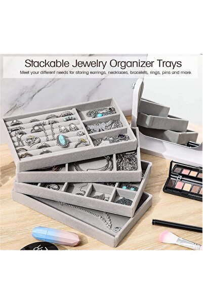 TAME Stackable Velvet Jewelry Drawer Organizer Trays Set of 4