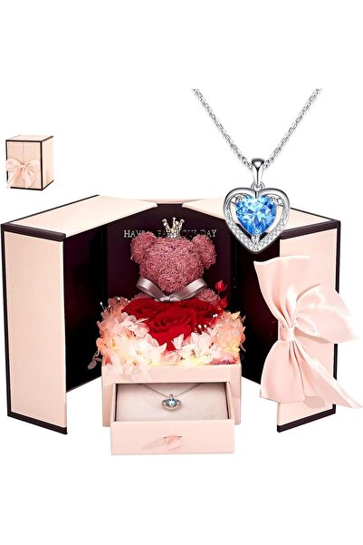 KASTWAVE قلادة فاخرة على شكل دب وردي محفوظ وقلب من الفضة الإسترلينية عيار 925...