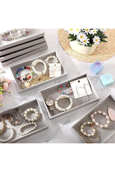 TERRIFI 8 Pcs Small Velvet Jewelry Organizer Trays, Stackable Jewelry Storage Drawers, 8.3 x 4.7 x 1 Inches