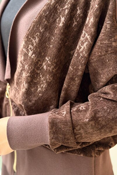 Ghisa V-Neck Half Zipper Knitwear Velvet Combination Cardigan