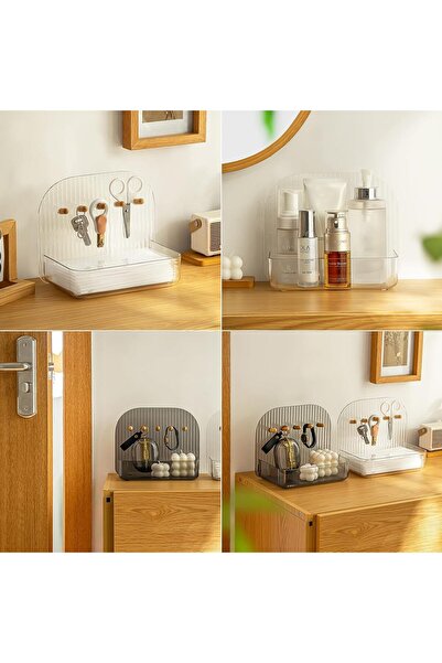 Generic Key & Jewelry Tray Desktop Organizer Cosmetic Storage Box with Hooks (Transparent)