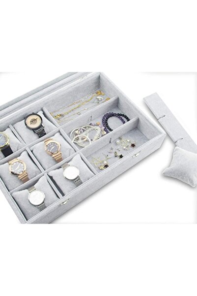 SWIUKPHE Velvet Watch Organizer 12-Grid Jewelry Storage Box Display Case (Grey)