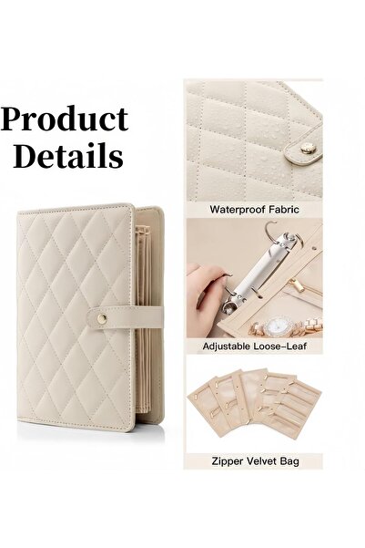 Generic Travel Jewelry Storage Case, Ring Binder Organiser with Velvet Pouches, Cream White