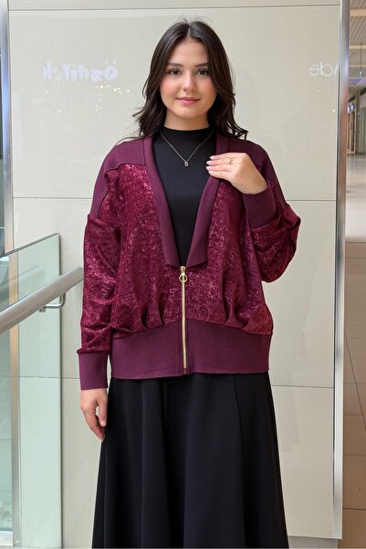 Ghisa V-Neck Half Zipper Knitwear Velvet Combination Cardigan