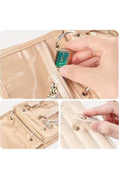 Lolalet Travel Jewelry Organizer Case, Velvet Pouch - Beige, Small