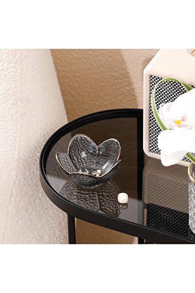 Binoster Glass Flower Trinket Dish - Grey (9cm)