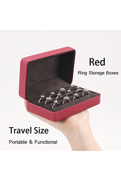 Bukela Portable Ring Organizer Jewelry Case for Rings, Earrings, Brooches (Red)