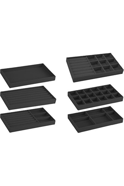 Generic 6pcs Stackable Velvet Jewelry Organizer Trays – Earring, Necklace, Bracelet & Ring Drawer Inserts