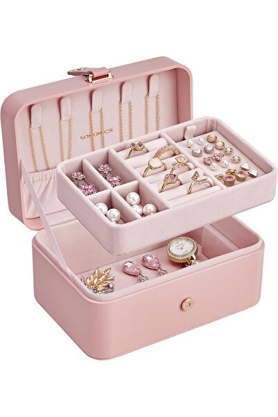 SONGMICS صندوق مجوهرات للنساء، وردي UJBC166R01