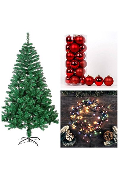 NO BRAND Brad Artificial 180 cm + Instalatie 9 m multicolor cu 140 leduri + 24 Globuri