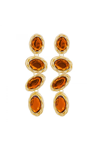 Eva Grace Milani earrings, long, orange, with stones and gold mounting