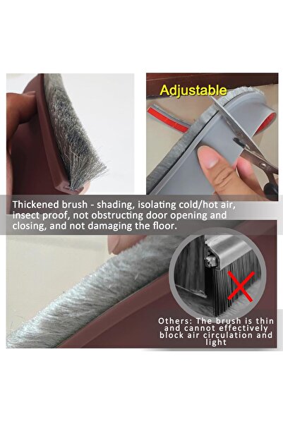 KASTWAVE Door Draft Stopper with Brush - 39" Rubber Door Sweep (Brown)