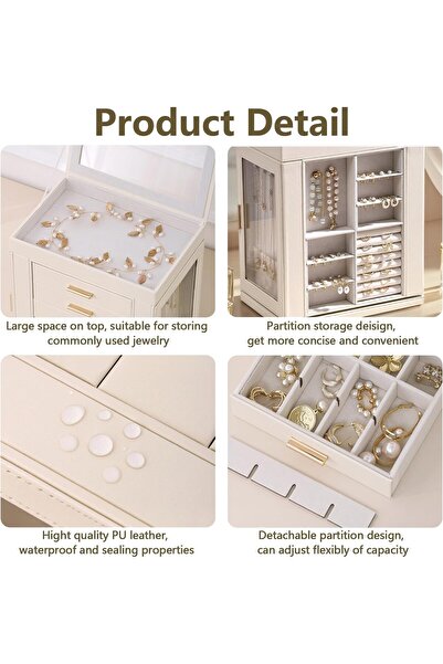 ALLSOLA صندوق منظم للمجوهرات، دوار 360 درجة، مصنوع من جلد البولي يوريثان، بخم...