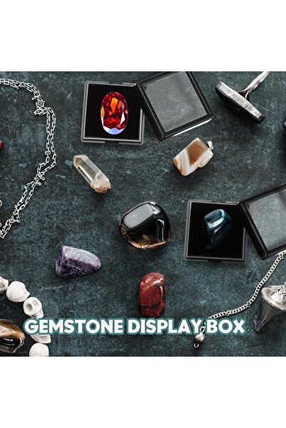 KASTWAVE 6 Pcs Gemstone Display Boxes with Clear Lids (Black, 5x5cm)