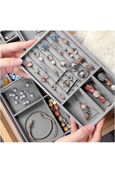 TAME Stackable Velvet Jewelry Drawer Organizer Trays Set of 4