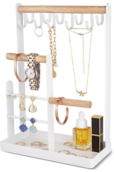 PROCASE Jewelry Organizer Stand Necklace Holder, 4-Tier Tower Rack - White