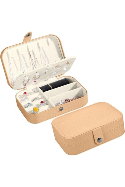 URbazaar صندوق مجوهرات للسفر مكون من قطعتين، حافظة مجوهرات صغيرة محمولة بطبقتين (كاكي)