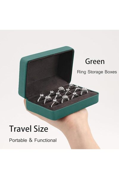 Yelajoy Multi-Ring Storage Box - Compact Travel Jewelry Case with Organizer Tray (Green)