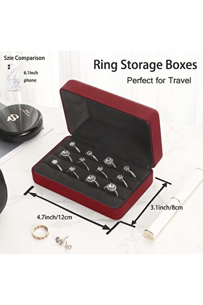 Bukela Portable Ring Organizer Jewelry Case for Rings, Earrings, Brooches (Red)