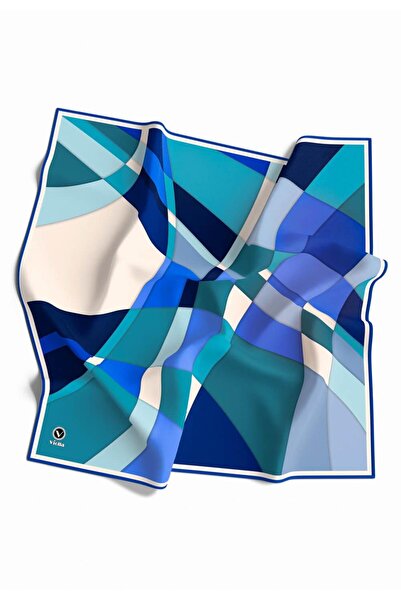 VİOLLA Kristal Geometrik Desenli Saks Renkli 90x90 Eşarp (İpek İçermez) Kenar...