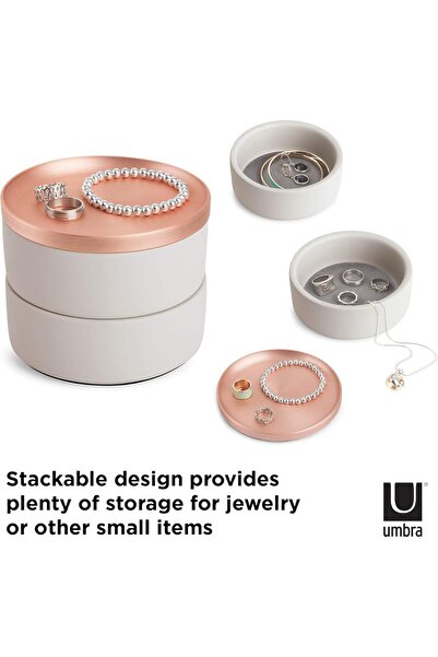 umbra Tesora Jewelry Box, Two-Tier Resin Storage Container With Removable Lid, Concrete/Copper