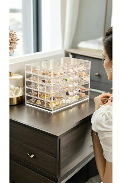 Generic Clear Acrylic Earring Storage Box with 5 Drawers, 120 Compartments (Transparent)