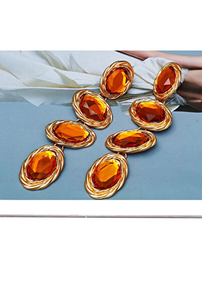 Eva Grace Milani earrings, long, orange, with stones and gold mounting