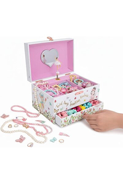 BELLSBERRY صندوق مجوهرات راقصة الباليه الموسيقية للبنات، وردي