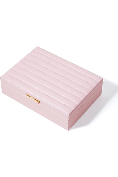 X SPRING Women's Jewelry Box Storage, Pink PU Leather Multi-Compartment