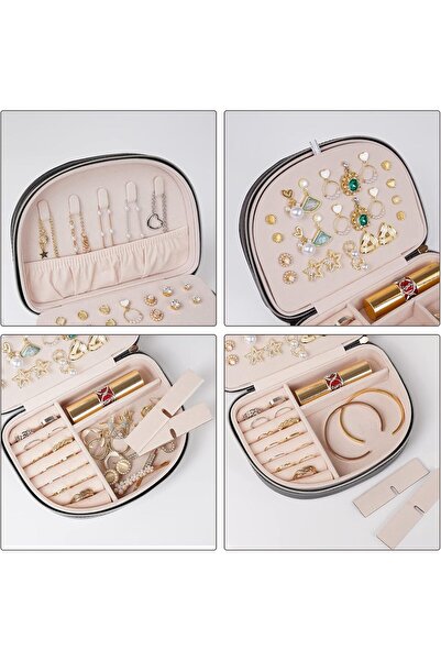 PROCASE Travel Size Jewelry Box, Medium Seashell-Shaped 2-Layer PU Leather Organizer - Black