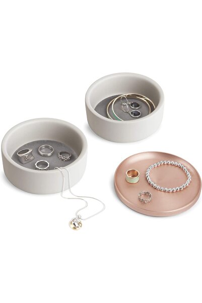 umbra Tesora Jewelry Box, Two-Tier Resin Storage Container With Removable Lid, Concrete/Copper