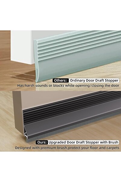 Defsedar 200cm Door Draft Stopper with Brush (Black) - Silicone Under-Door Seal, 2.2 inches