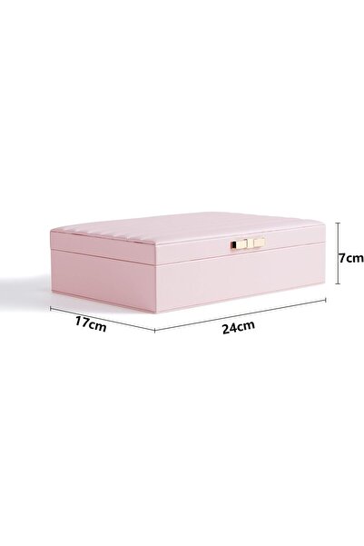 X SPRING Women's Jewelry Box Storage, Pink PU Leather Multi-Compartment