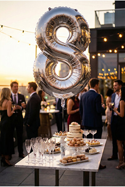 Noone Metallic Silver Number Foil Balloon 76 cm - Shiny Number Balloon - Birt...