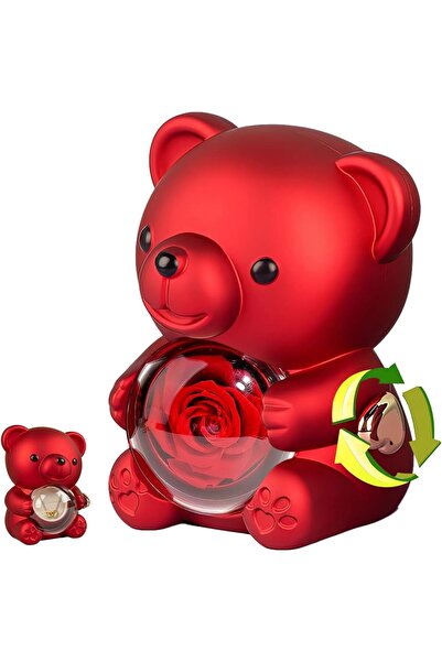 AZONEE علبة هدايا دب تيدي مع وردة محفوظة - وردة أبدية مع علبة مجوهرات