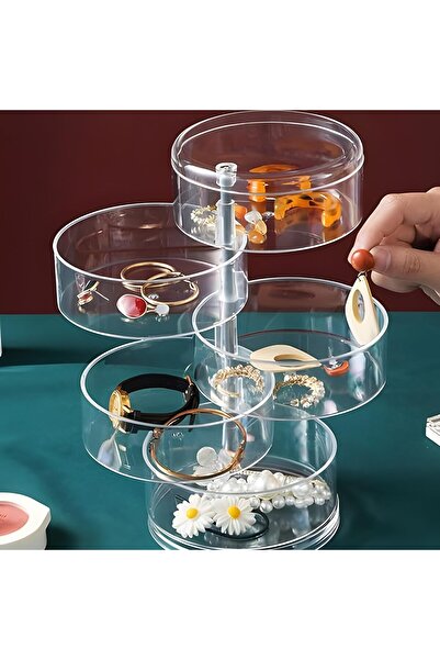 bolivia's صندوق تخزين مجوهرات أكريليك دوار بأربع طبقات - منظم شفاف للأقراط والقلائد والخواتم
