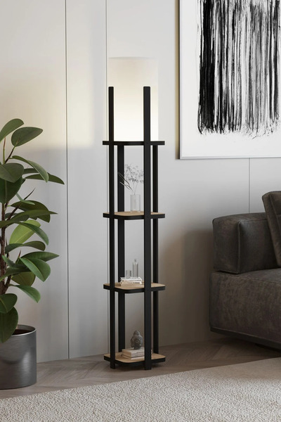 RAVILO Buye Dekoratif Raflı Lambader Meşe