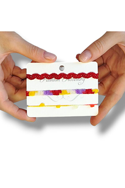 STE El Yapımı Özel Tasarım Üçlü Bileklik Seti - Çok Renkli Dantel Örgü