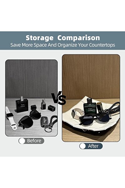 NALACAL Valet Tray Desktop Storage Organizer - PU Leather Reversible Key Holder Bowl (Black/White)