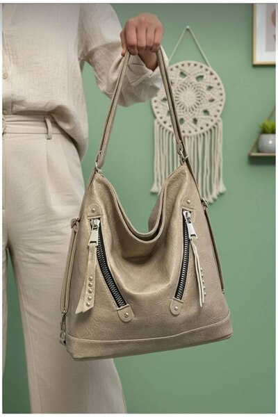 çantamgelsin Women's Soft Leather Multi-Compartment Large Backpack and Shoulder Bag (41X33 cm)